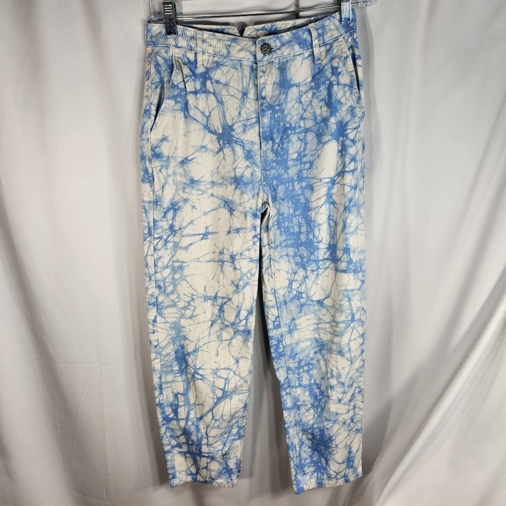 Rachel Comey White & Blue Tie Dye Print 100% Cotton Ankle Jeans Size 2